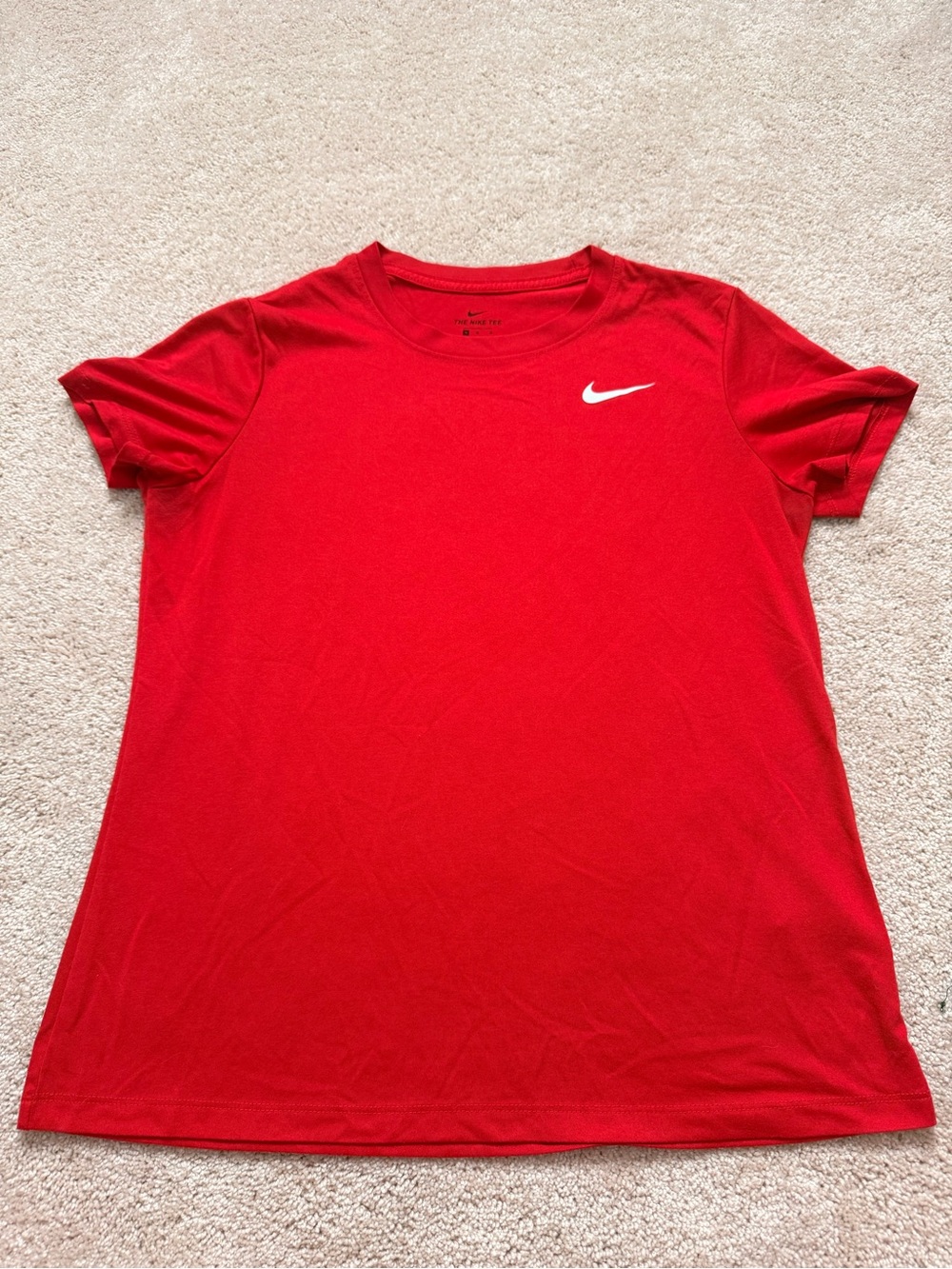 Nike DRI-FIT Red Short Sleeve Performance Tee with White Swoosh